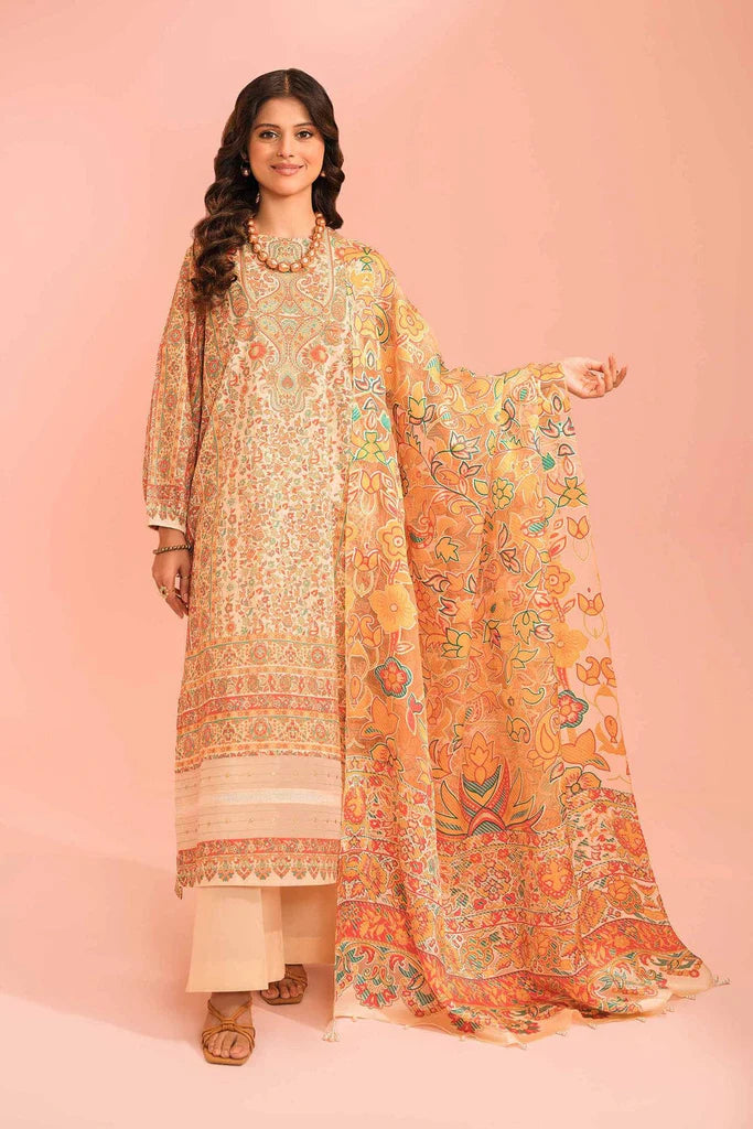 NISHAT 03 PC UNSTITCH SUIT / OFF WHITE