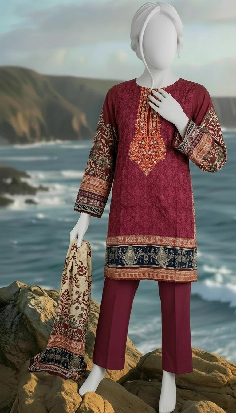 J. 03 PC STITCH SUIT / MAROON