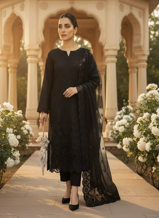 Luxury Lawn Emb/Alkaram-Black