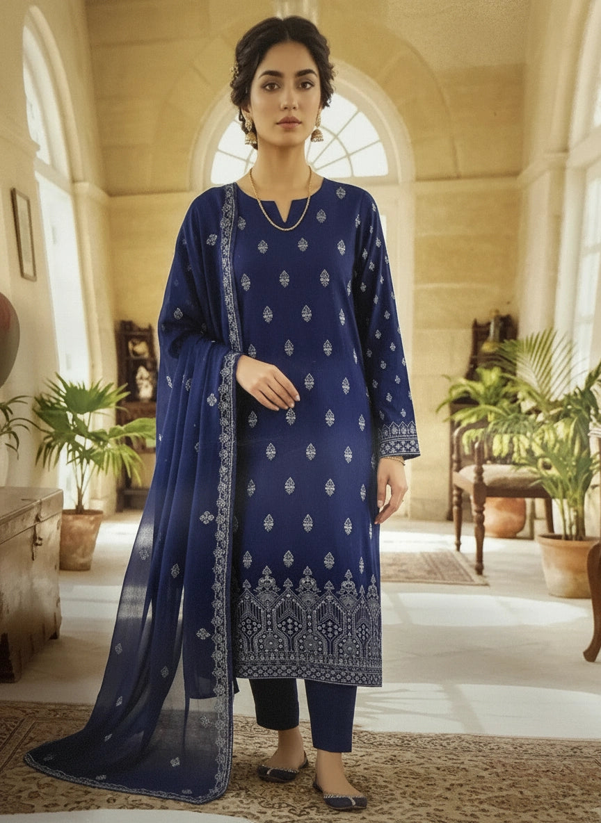 Luxury Lawn Emb/Alkaram-Blue