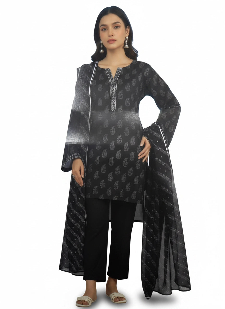 Luxury Lawn Print/Alkaram-Black