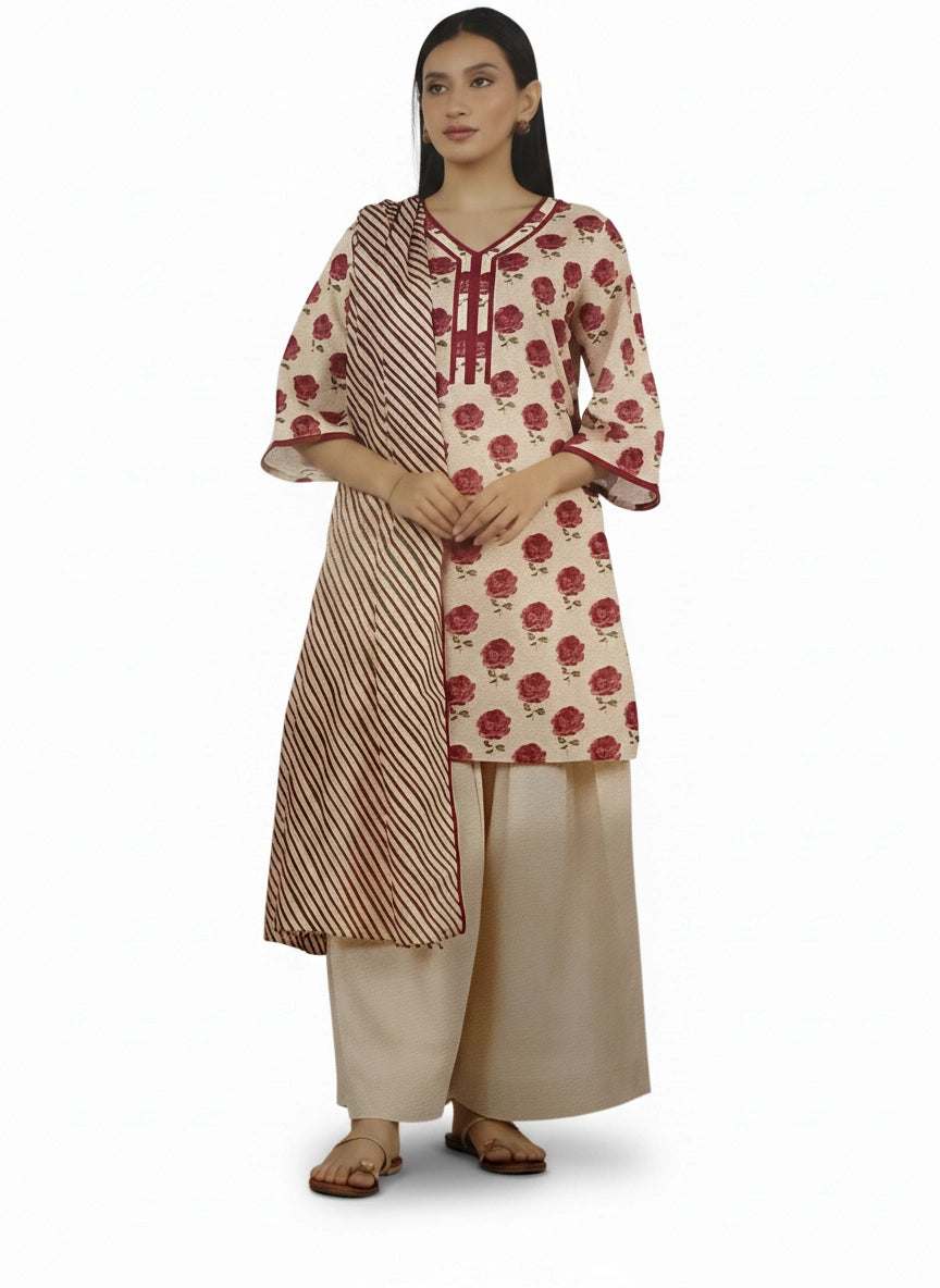 Luxury Lawn Print/Alkaram-13-Cream