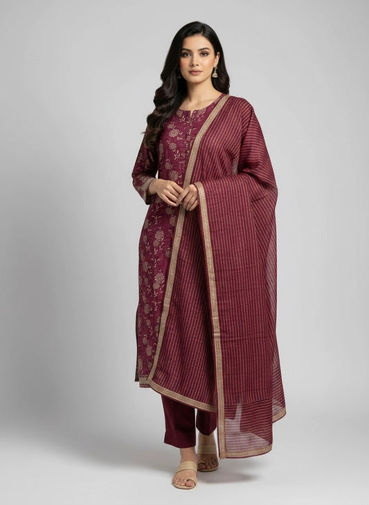 ZELLBURY 03 PC STITCH SUIT / MAROON
