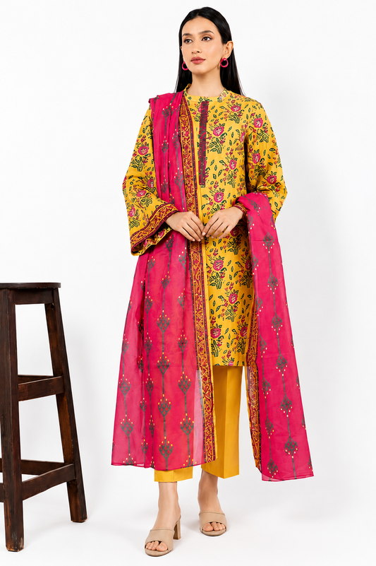 al karam 03 pc unstitch suit / yellow -45