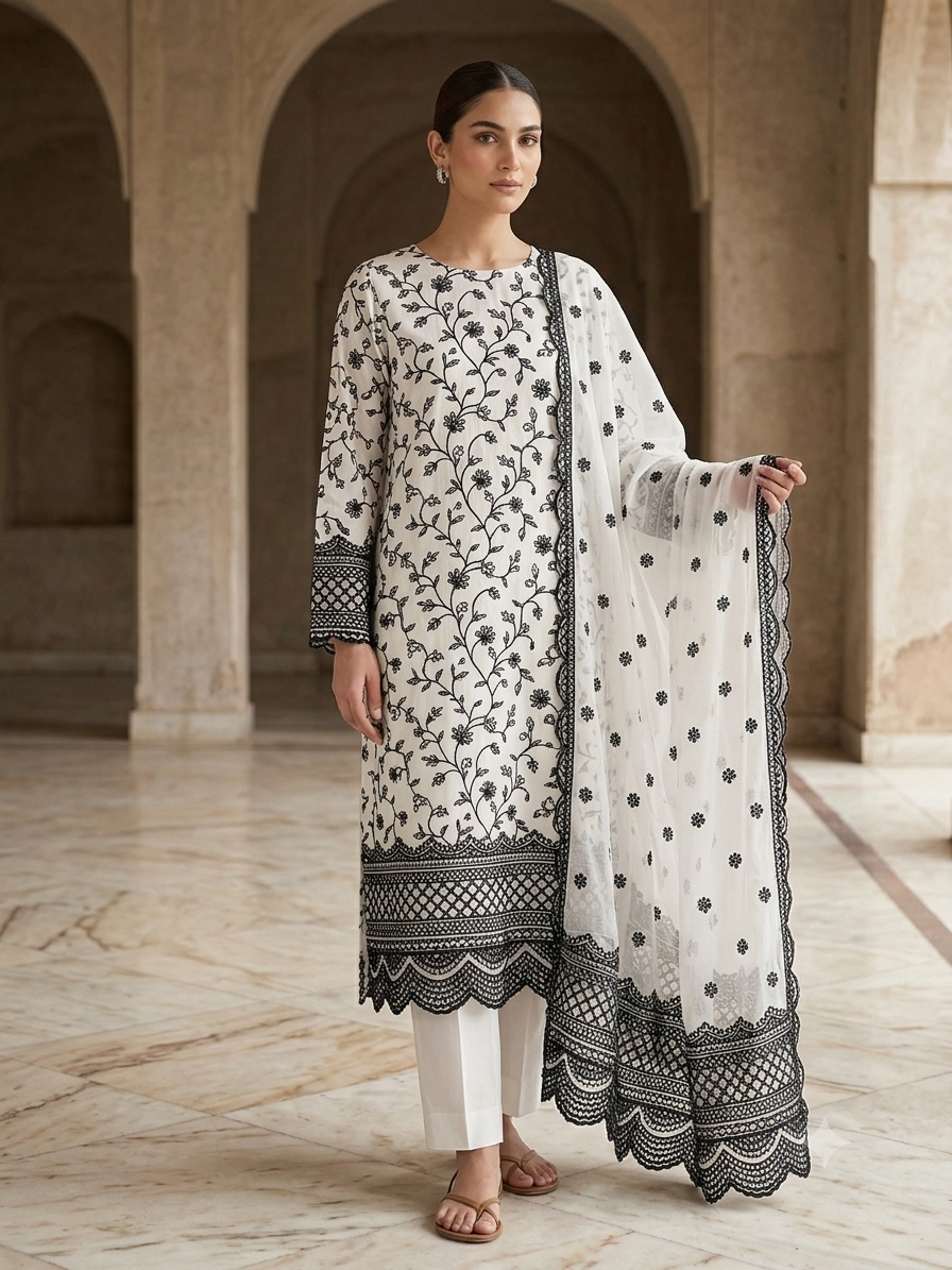 BINSAEED 03 PC STITCH SUIT / WHITE 231