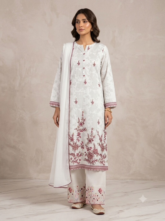 ZELLBURY EMB lawn 2pc white stitch 002/shirt trouser