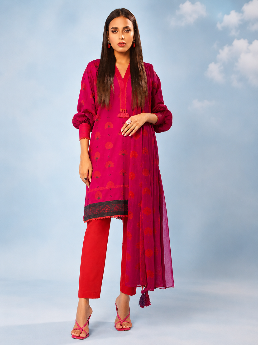 AL-KARAM Lawn 3pc unstitch SS-30-23-Pink