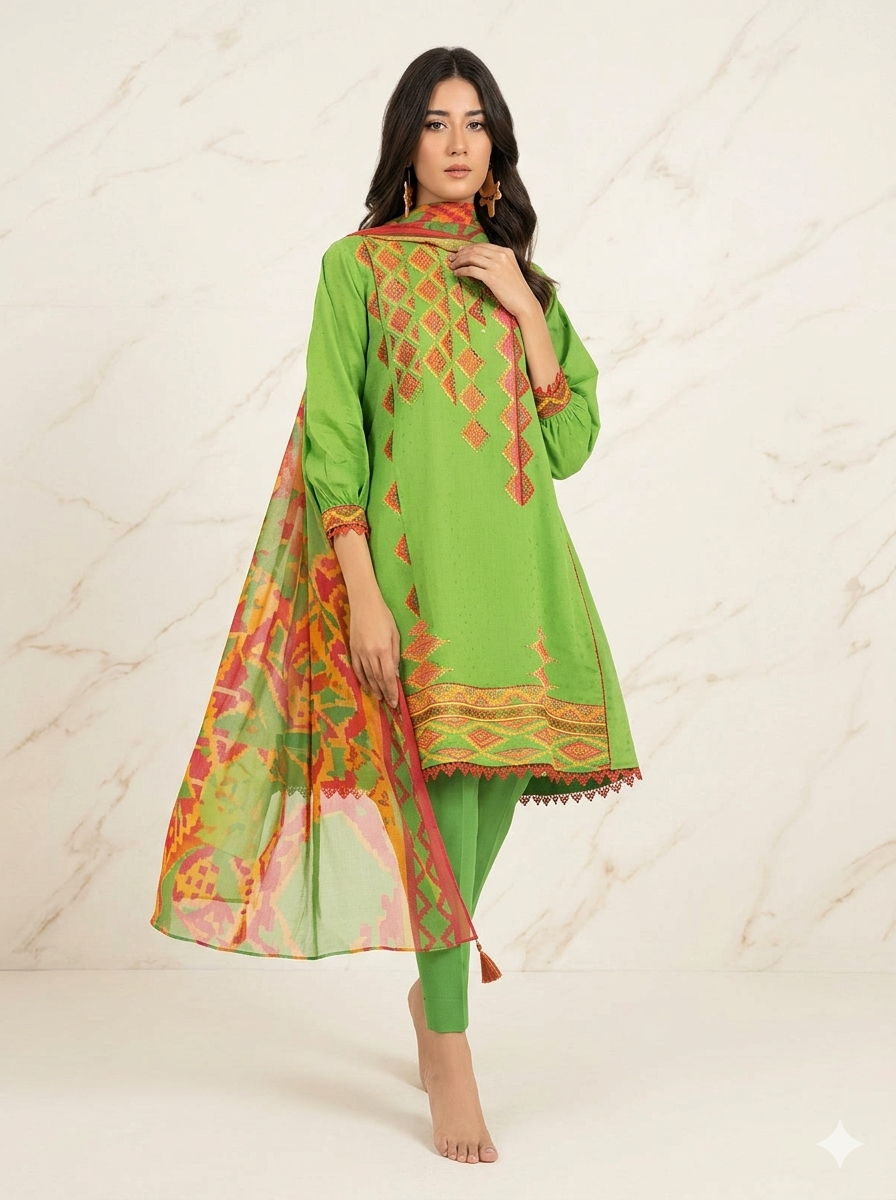 AL KARAM 03PC UNSTITCH EMB/ -37-25-2-green
