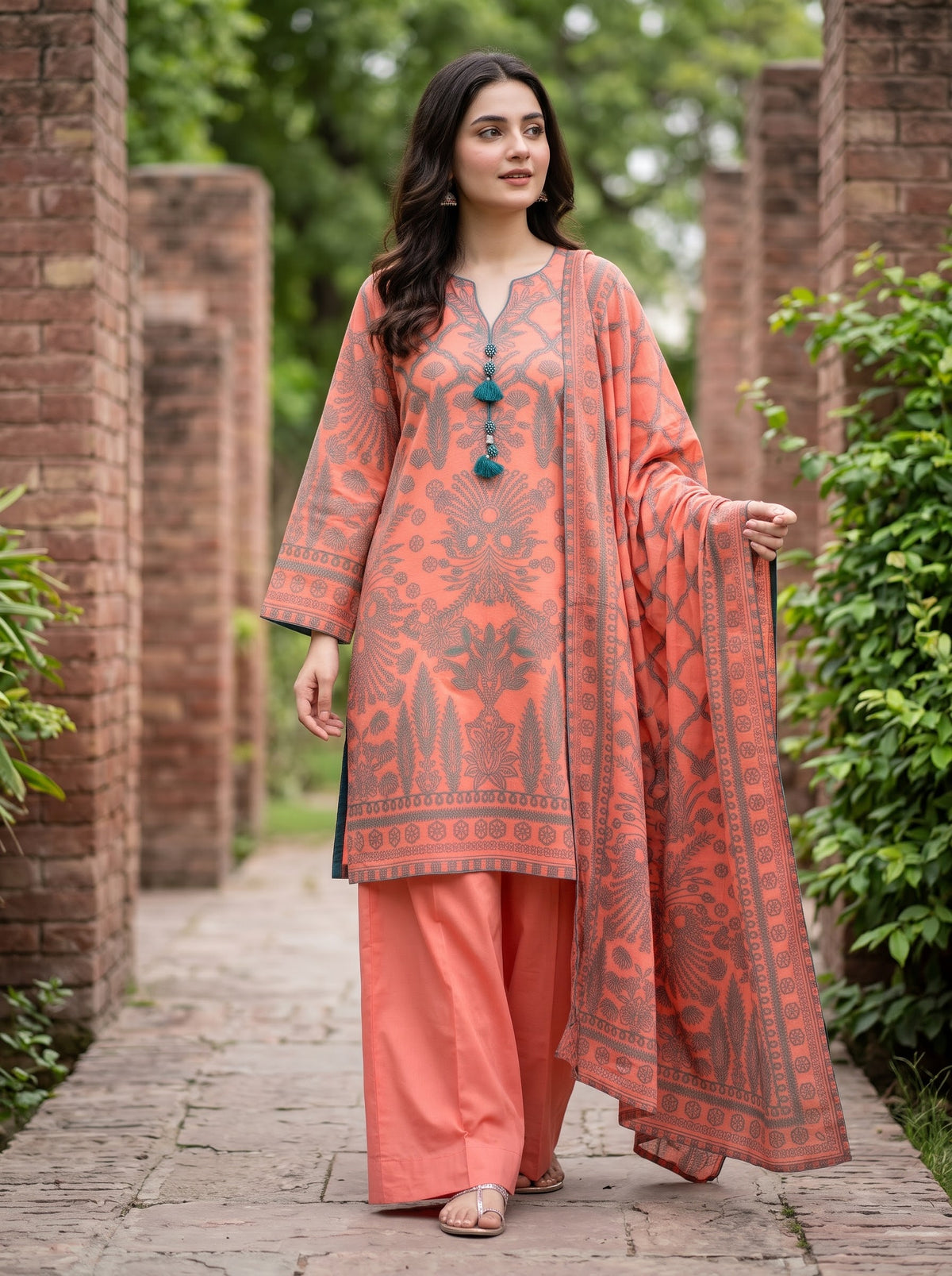 BONANZA SATRANGI 3PC 3D luxury STITCH  jaquard with jaquard shawl