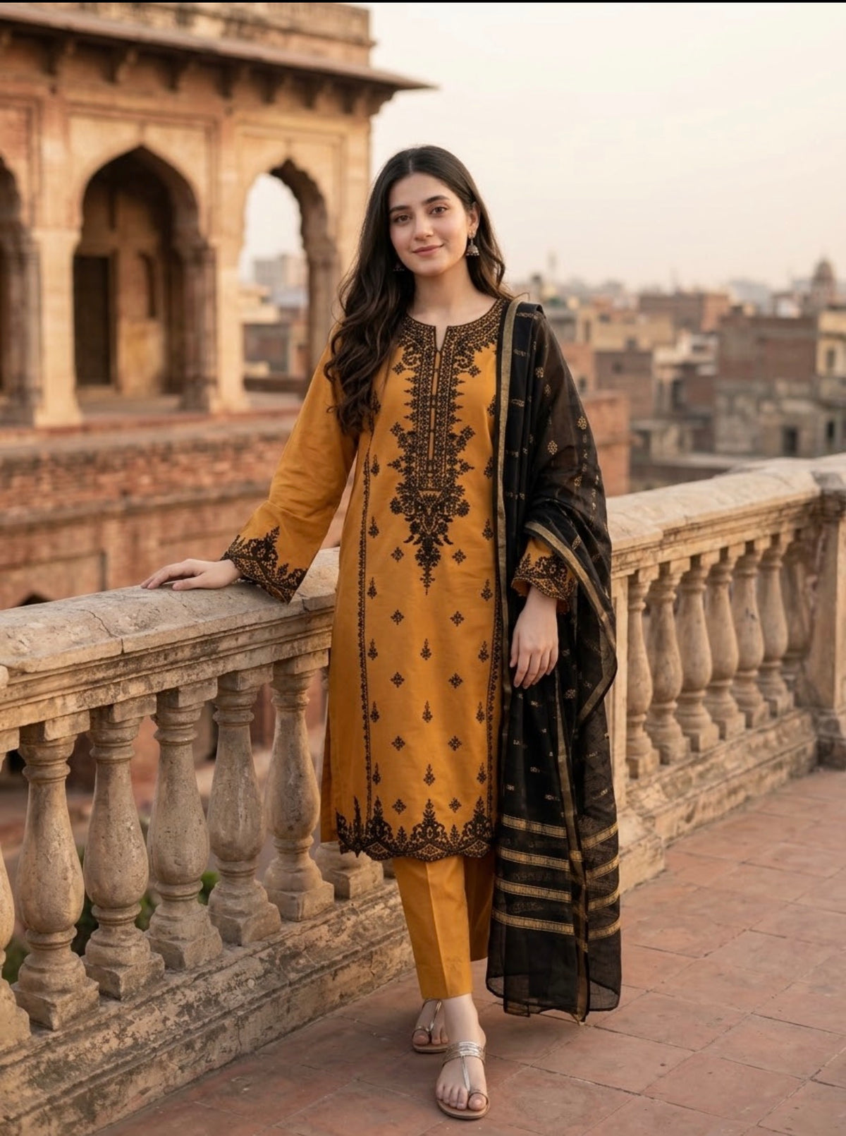 MTJ 3PC Unstitched Heavy Embroidered Khaddar Suit with fancy shawl 26-165
