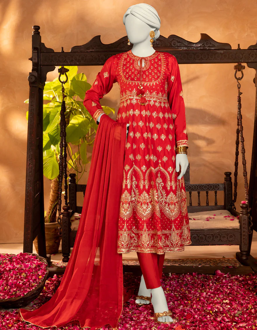 J. 03PC RED MAXI EMBROIDERED FORMAL 3905 F