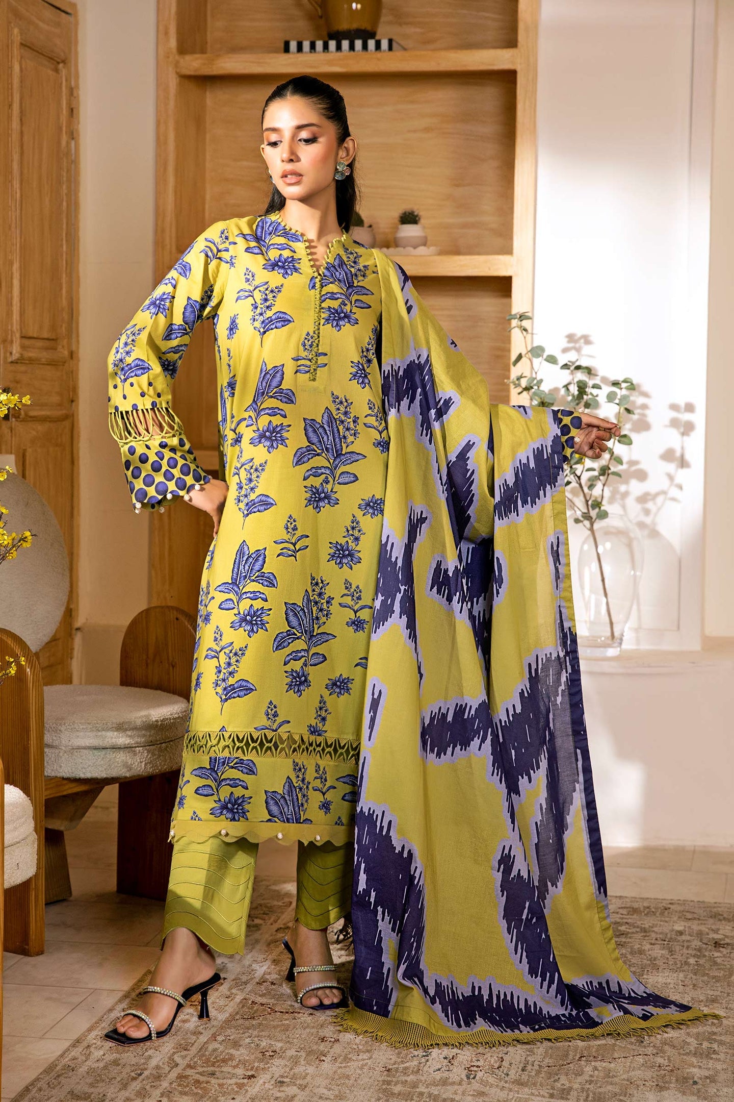 MARIA.B LAWN 03 PC UNSTITCH SUIT / YELLOW -01