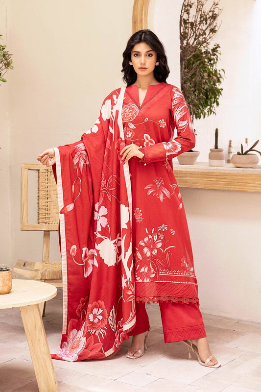 MARIA.B LAWN 03 PC UNSTITCH SUIT / RED-02