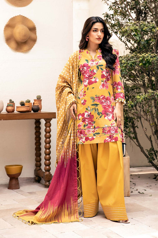 MARIA.B LAWN 03 PC UNSTITCH SUIT / MUSTARD -05