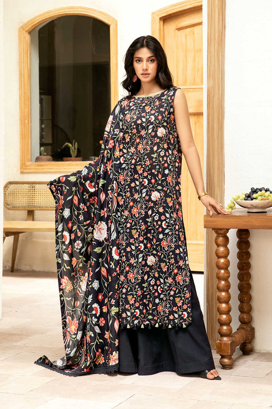 MARIA.B LAWN 03 PC UNSTITCH SUIT / BLACK -08