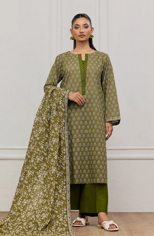 ORIENT LAWN 03 PC UNSTITCH SUIT / KAI GREEN-20635
