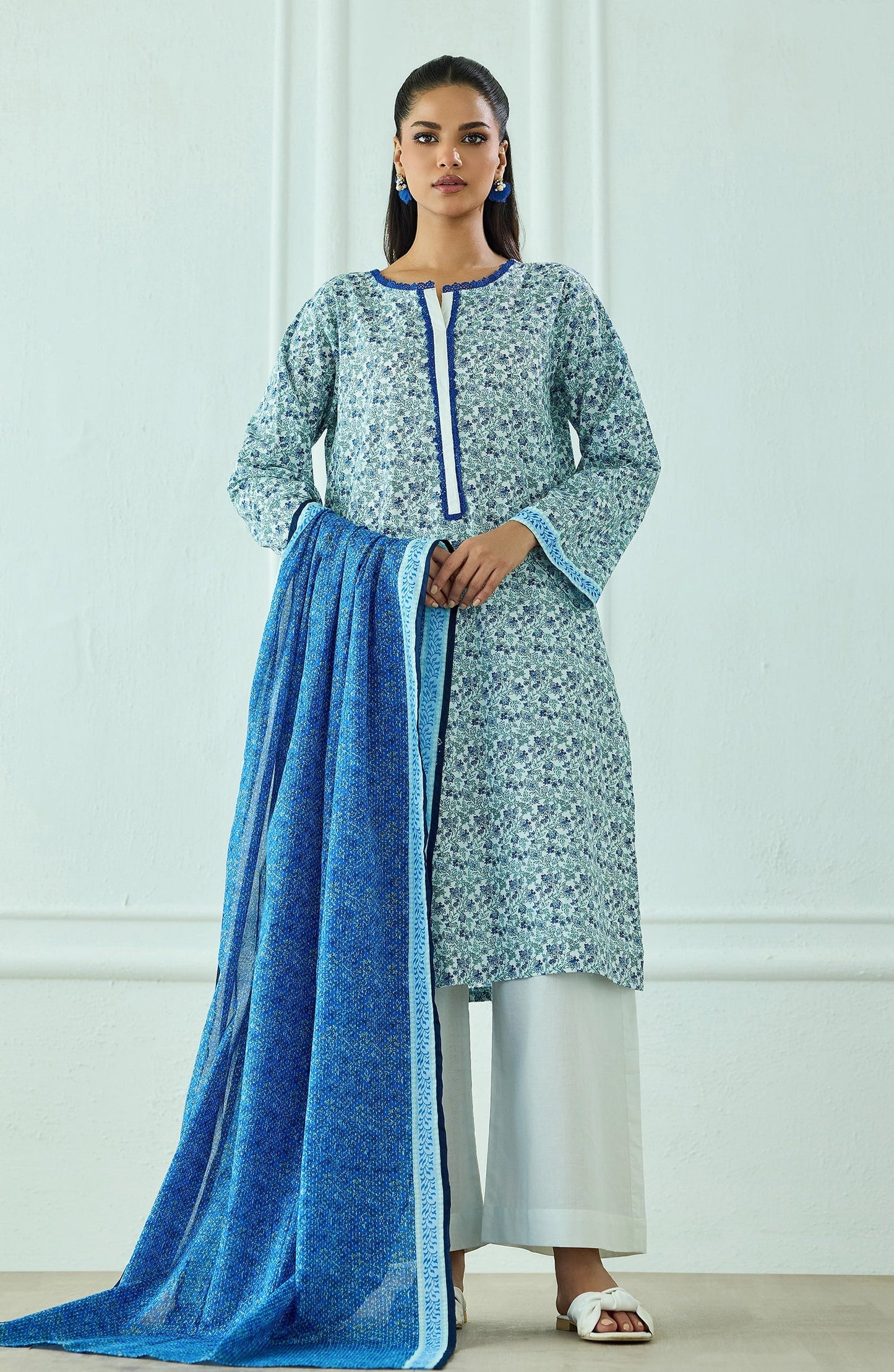 ORIENT LAWN 03 PC UNSTITCH SUIT / SKY BLUE-25562