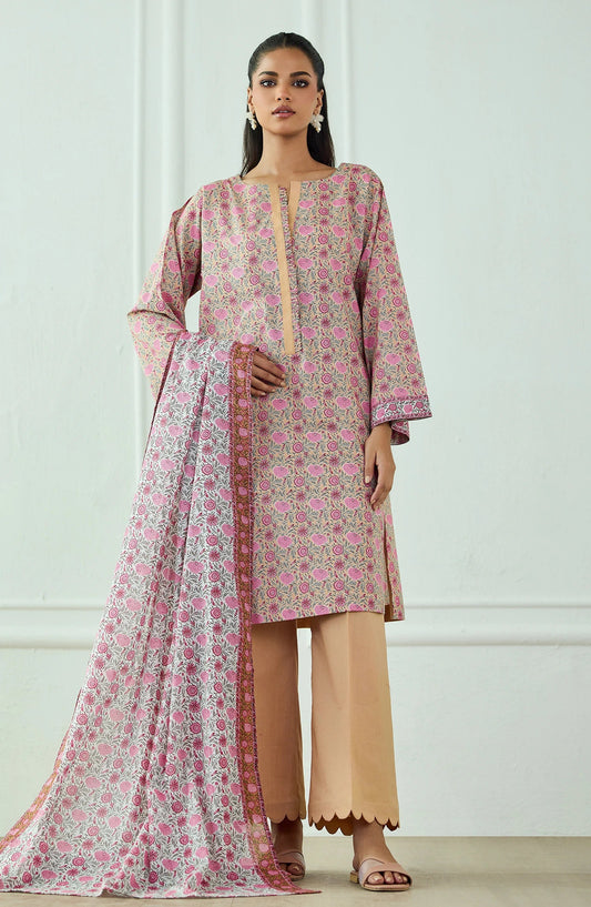 ORIENT LAWN 03 PC UNSTITCH SUIT / LIGHT ORANGE-20675