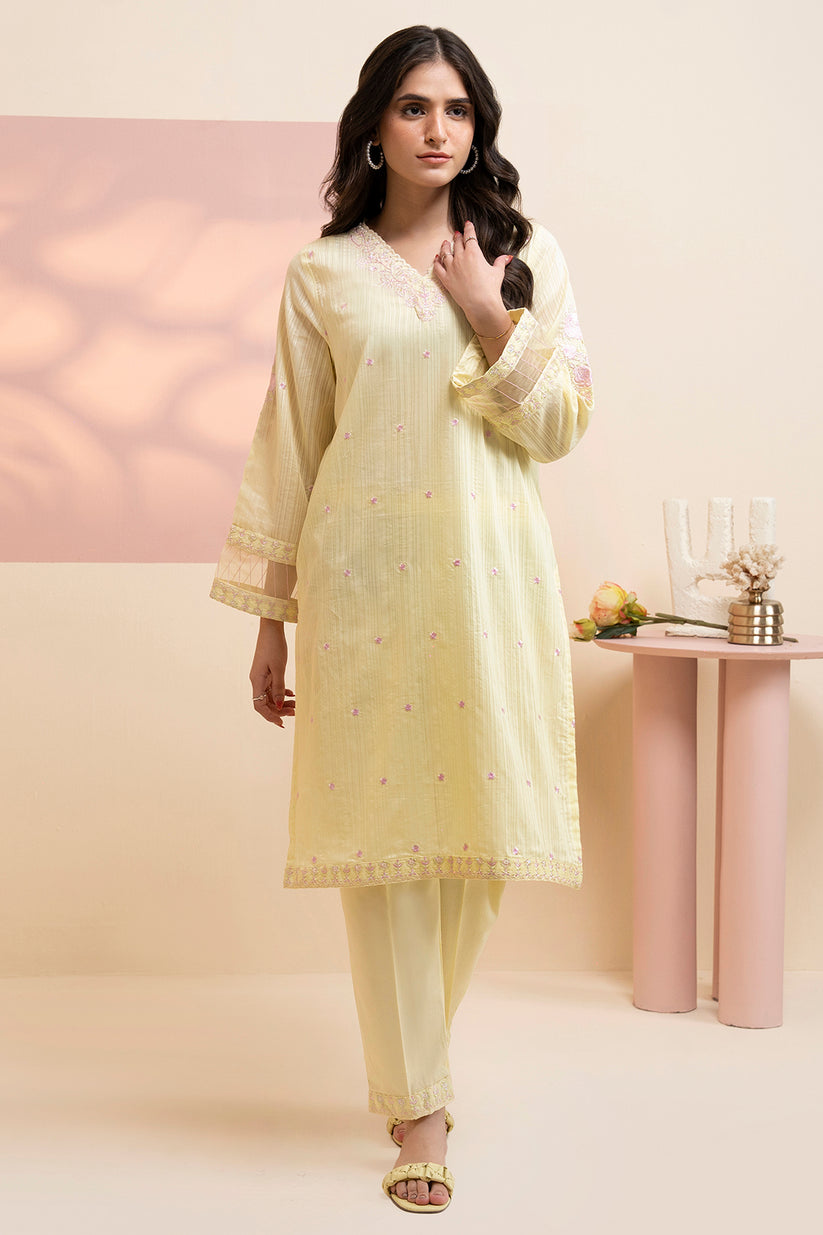 ZELLBURY 02 PC STITCH SHIRT TROUSER / YELLOW