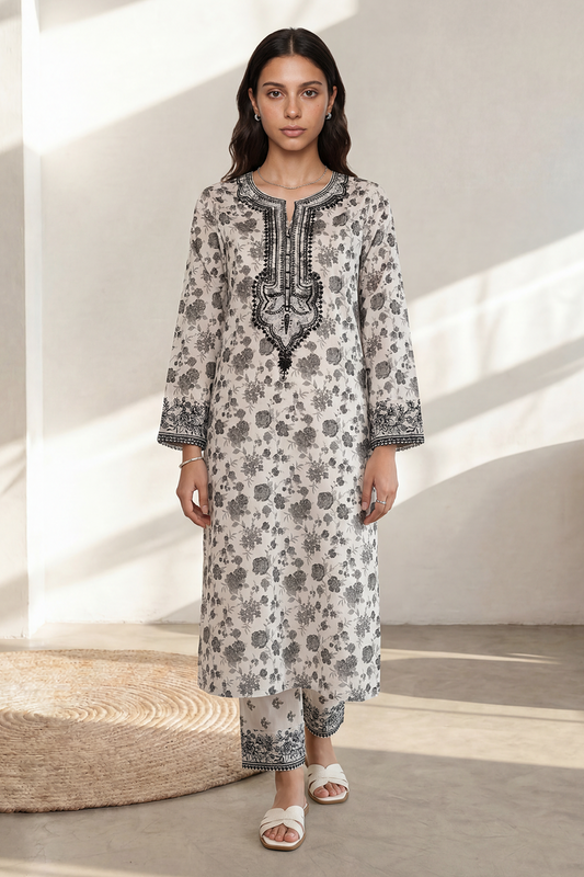 zellbury 02 pc stitch shirt trouser / white and black