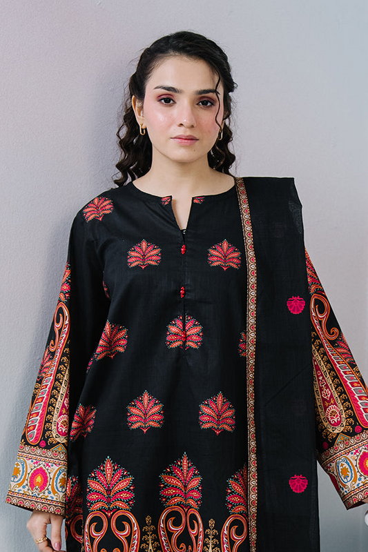 ZELLBURY 02 PC STITCH SHIRT DUPPATA / BLACK