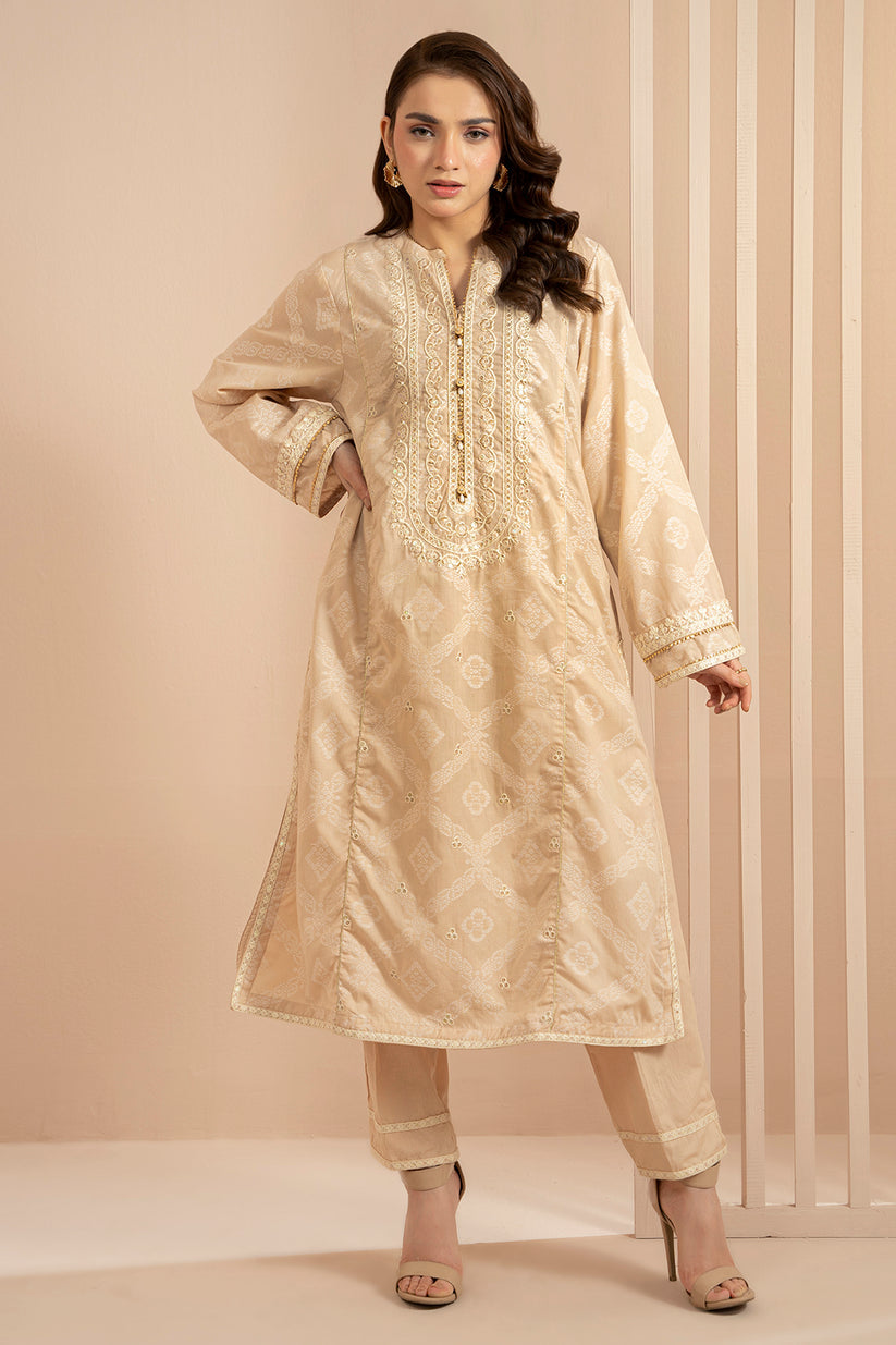 ZELLBURY 02 PC STITCH KURTA TROUSER / BEIGE