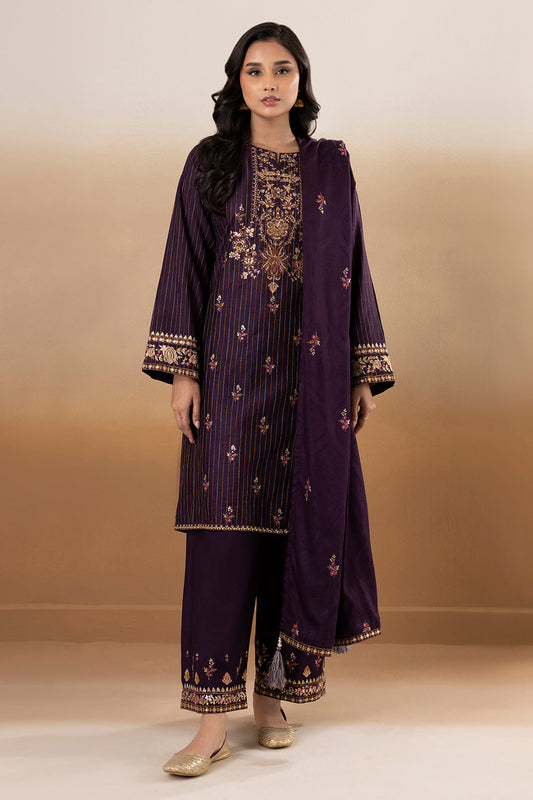 zellbury 03 pc stitch suit freshi salwar / darrk purple