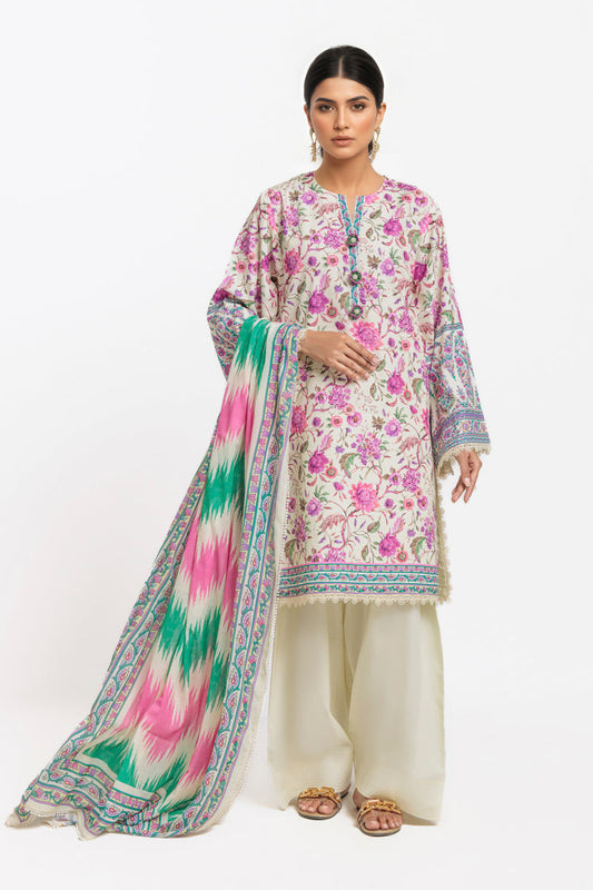 BONANZA 03 PC LAWN UNSTITCH SUIT / BEIGE -HERTIAGE