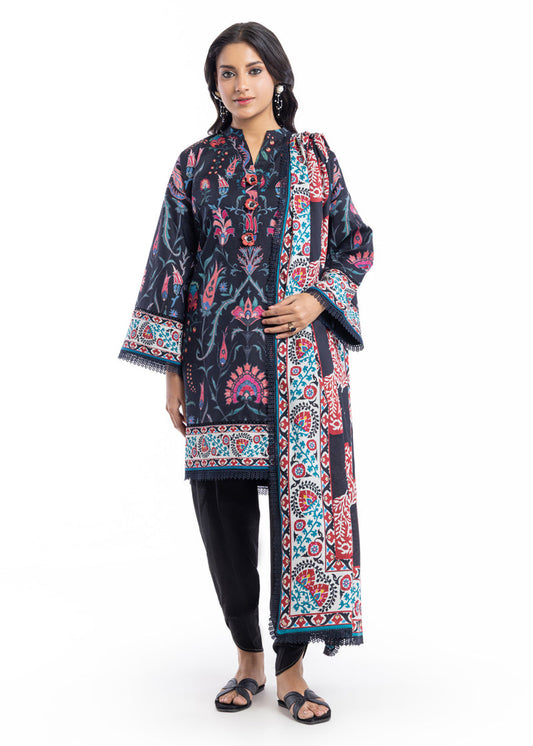 bonanza 03 pc lawn unstitch / black -kantha
