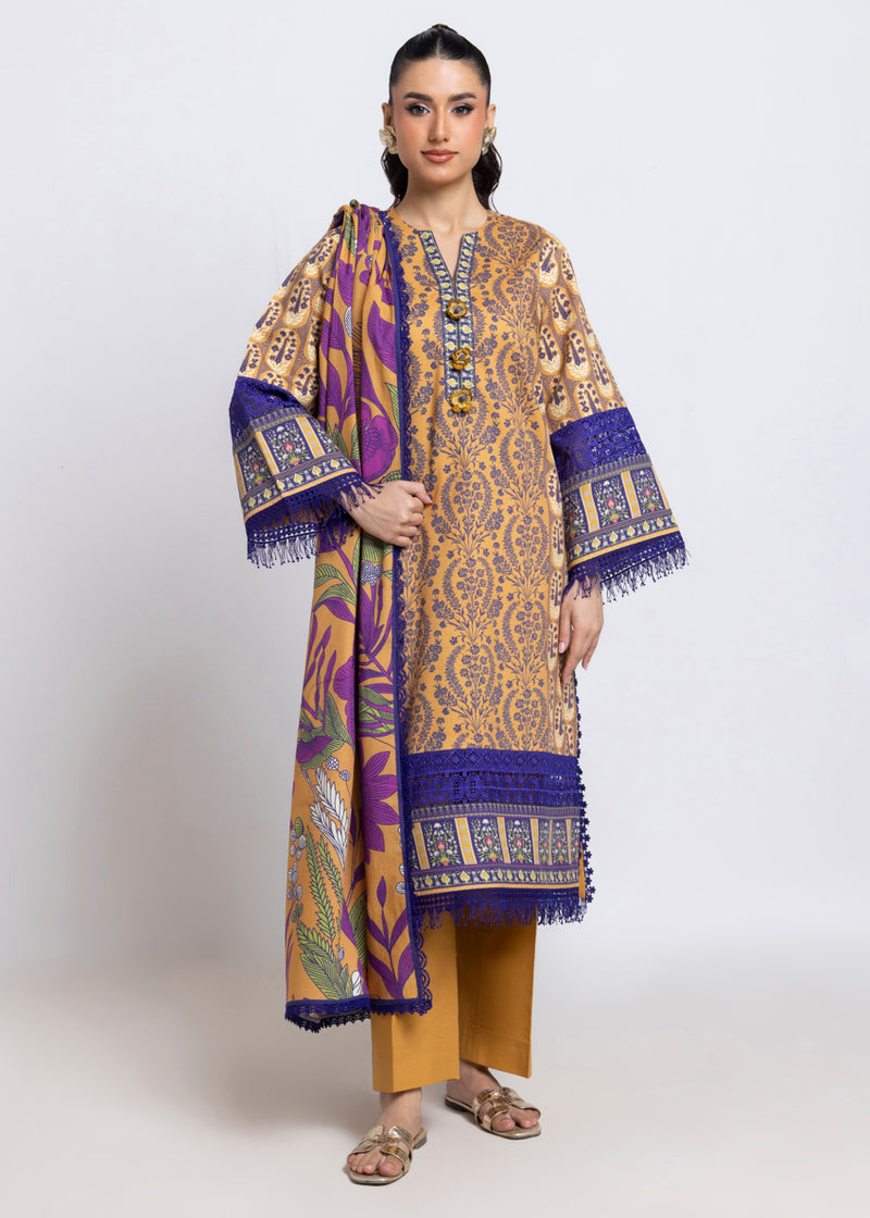 BONANZA 03 PC LAWN UNSTITCH SUIT / YELLOW -VERDANT