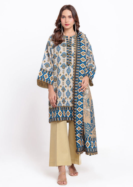 BONANZA 03 PC LAWN UNSTITCH SUIT ./ CREAM -POTALA