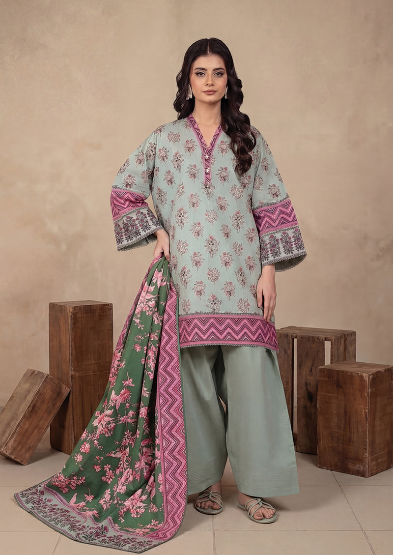BONANZA 03 PC LAWN UNSTITCH SUIT / GREY -FOILIAGE