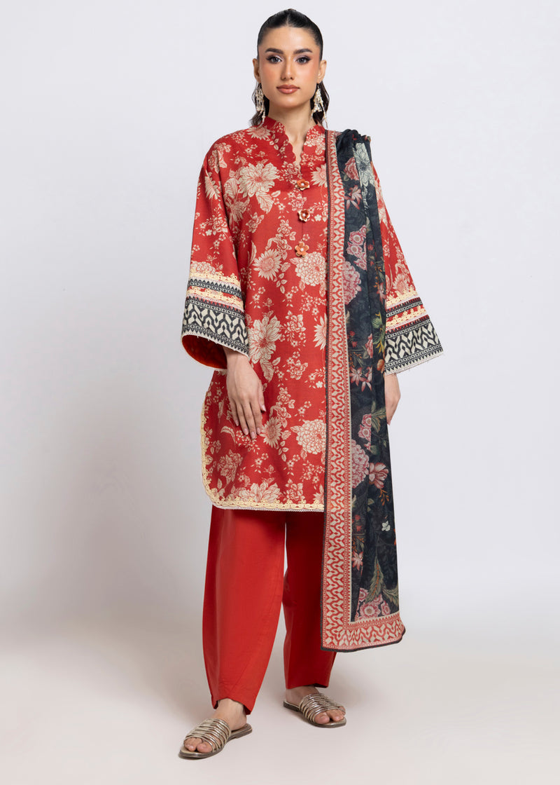 BONANAZA 03 PC LAWN UNSTITCH SUIT / ORANGE -DREAMSCAPE