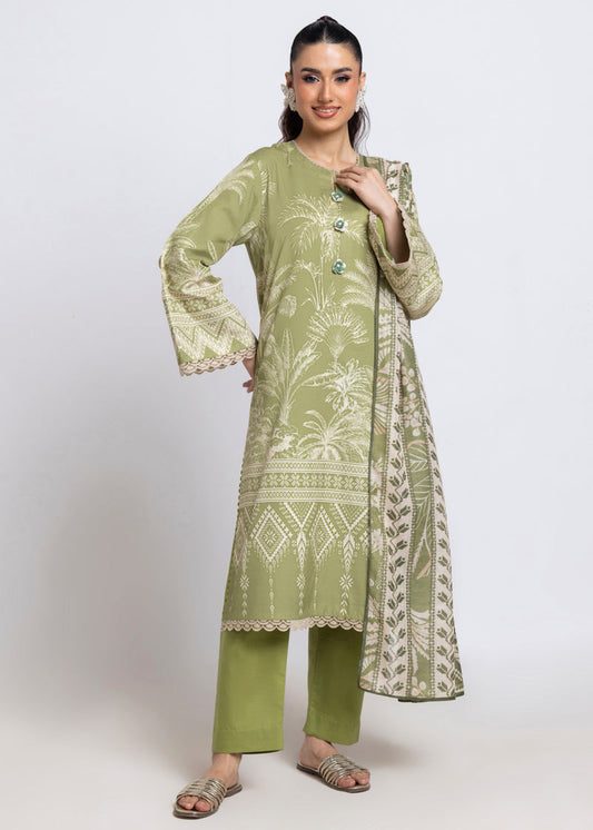 bonanza 03 pc lawn unstitch suit / green -palm