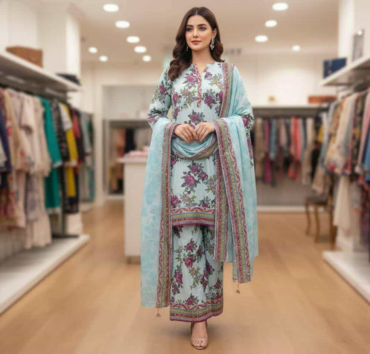 asim jofa 03 pc stitch suit / sky blue 12/12 sale