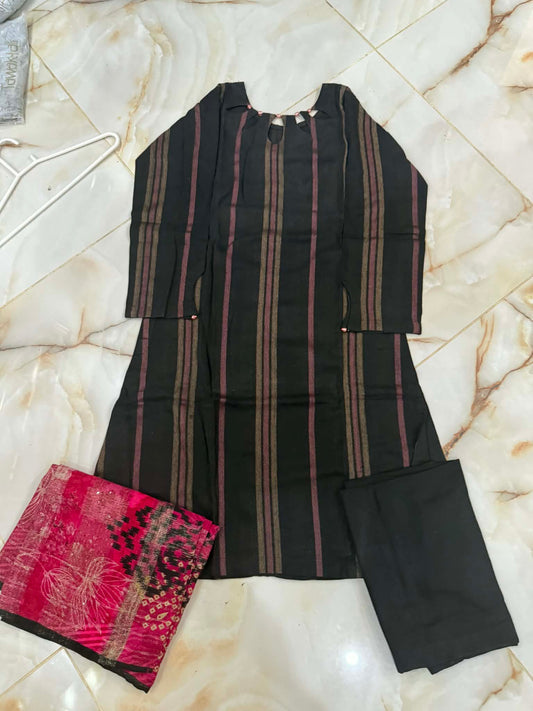 TAWAKAL 03 PC STITCH SUIT / BLACK