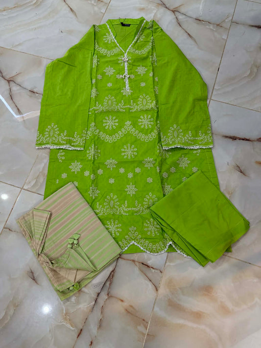 al karam 03 pc stitch suit / green