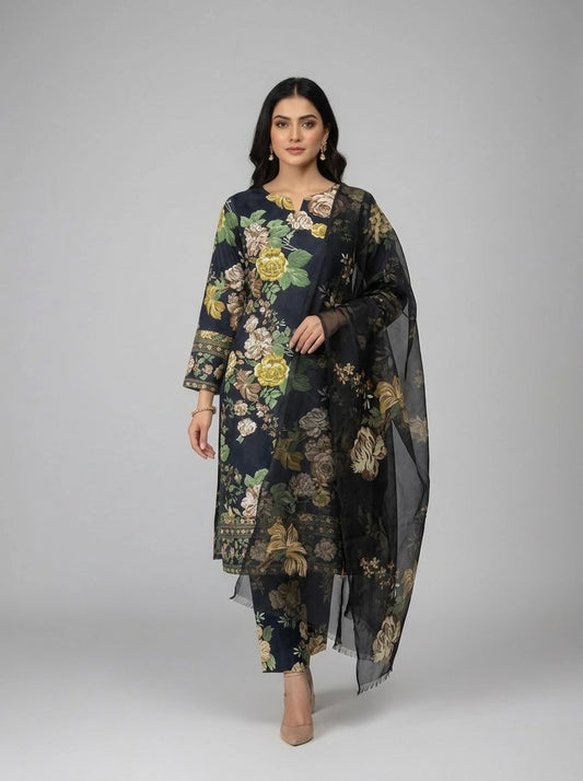 BAROQUE 03 PC UNSTITCH SUIT / BLACK