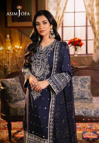 ASIM JOFA  silk 02 PC STITCH  / shirt touser / blue