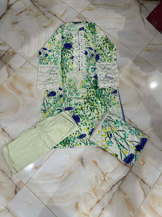tawakal 03 pc stitch suit / multi green