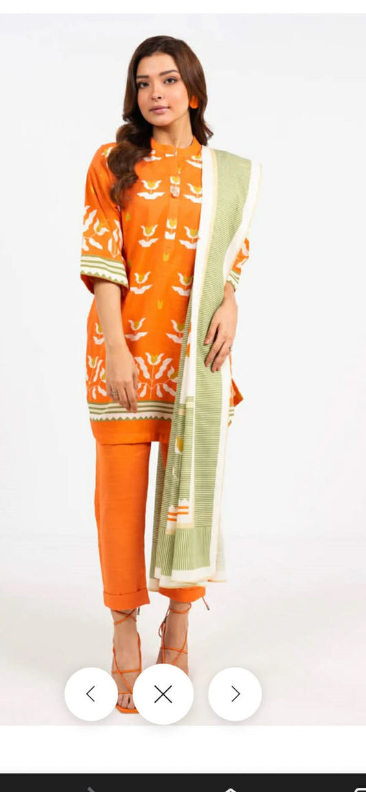 ALKARAM 03 PC STITCH SUIT / ORANGE