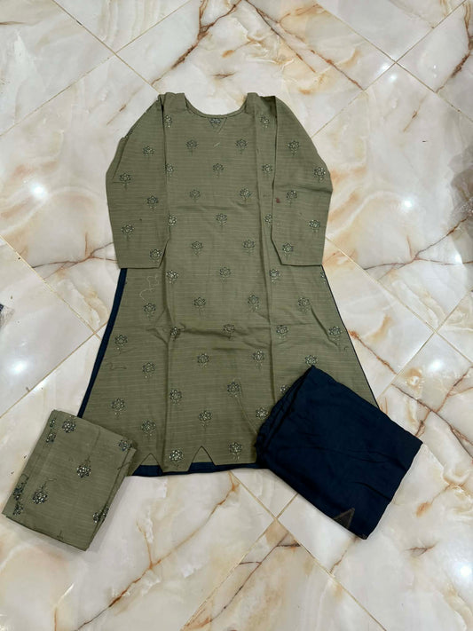 TAWAKAL 03 PC STITCH SUIT / GREEN