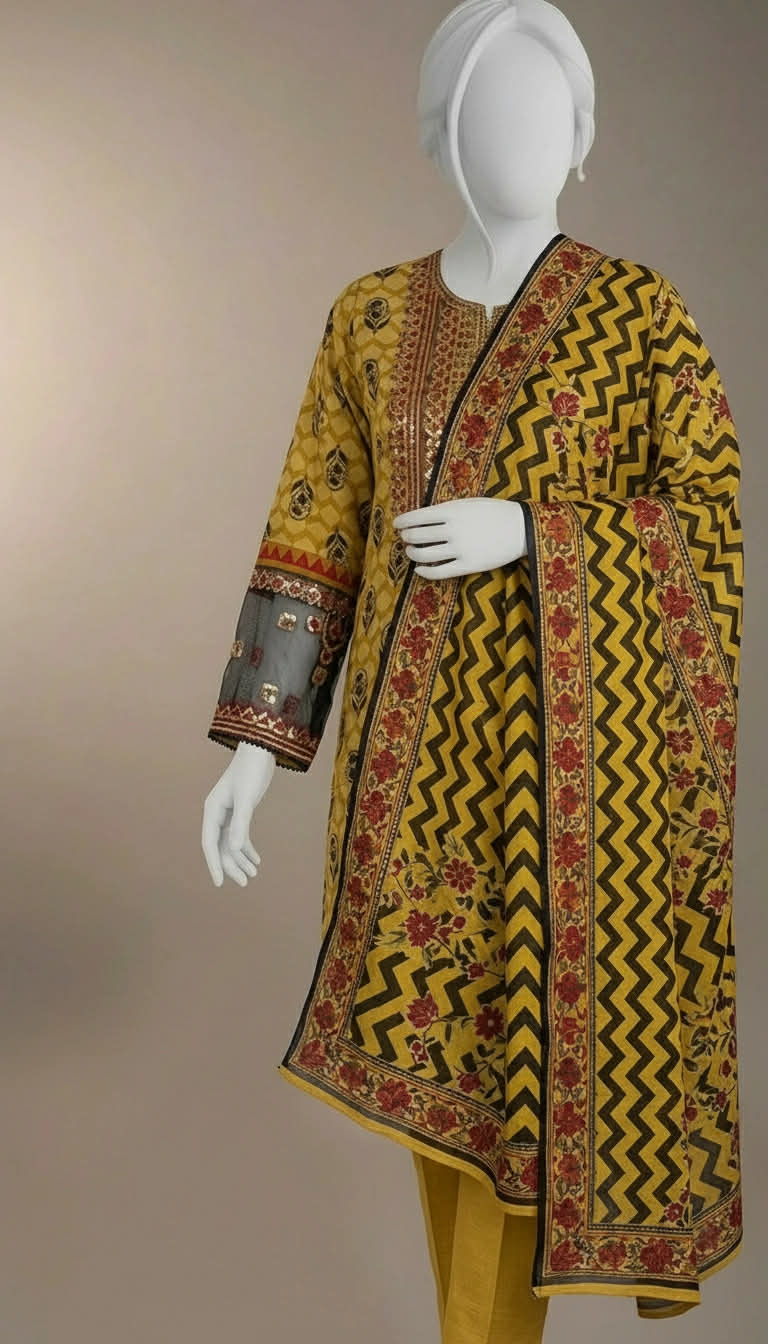 J. 03 PC STITCH SUIT / YELLOW