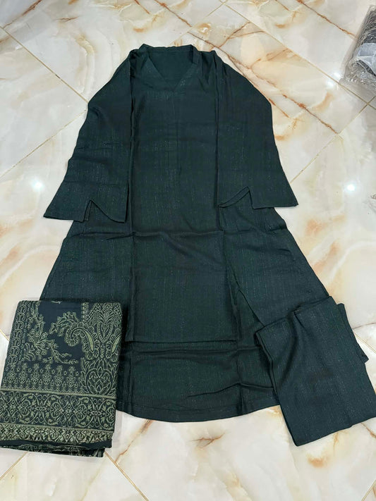 TAWAKAL 03 PC STITCH SUIT / DARK GREEN