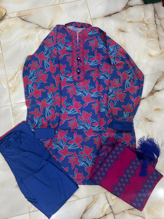 AL KARAM 03 PC STITCH SUIT / BLUE