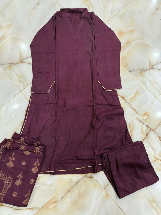 TAWAKAL 03 PC STITCH SUIT / DARK MAROON