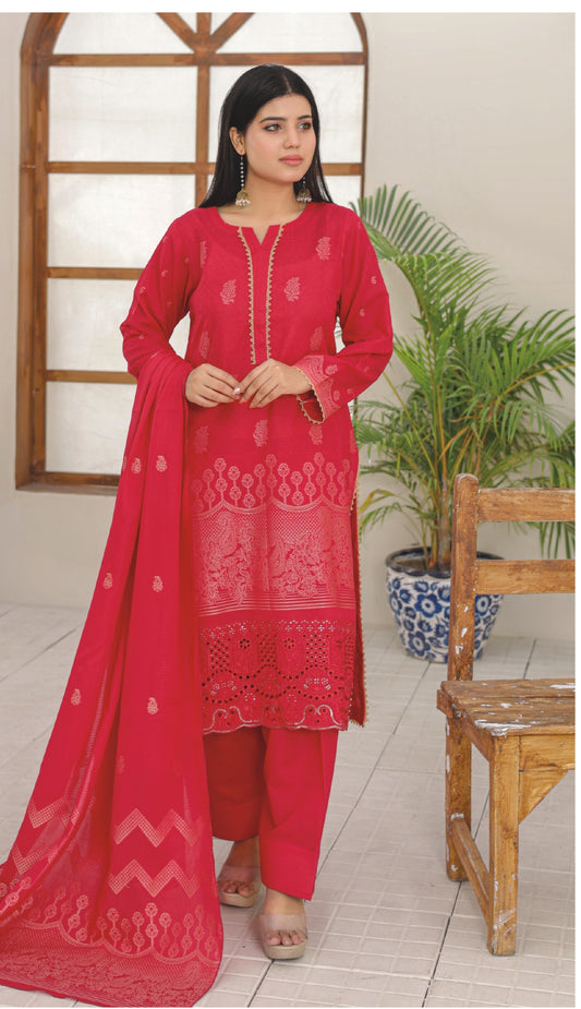 BONANZA JACORD 03 PC UNSTITCH SUIT / CRIMSON BLOOM RED