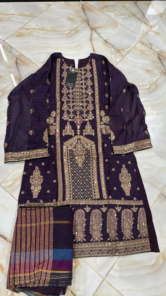 AL KARAM 02 PC STITCH SUIT / PURPLE