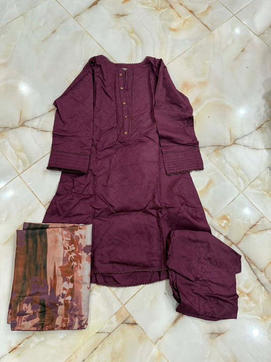 TAWAKAL 03 PC STITCH SUIT / MAROON D-5040