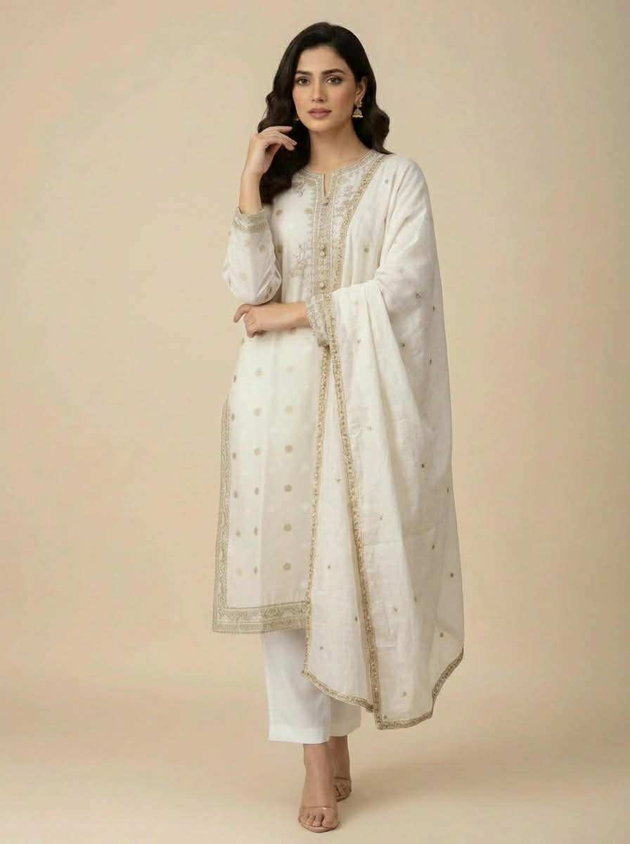 ZELLBURY 03 PC STITCH SUIT / OFF WHITE